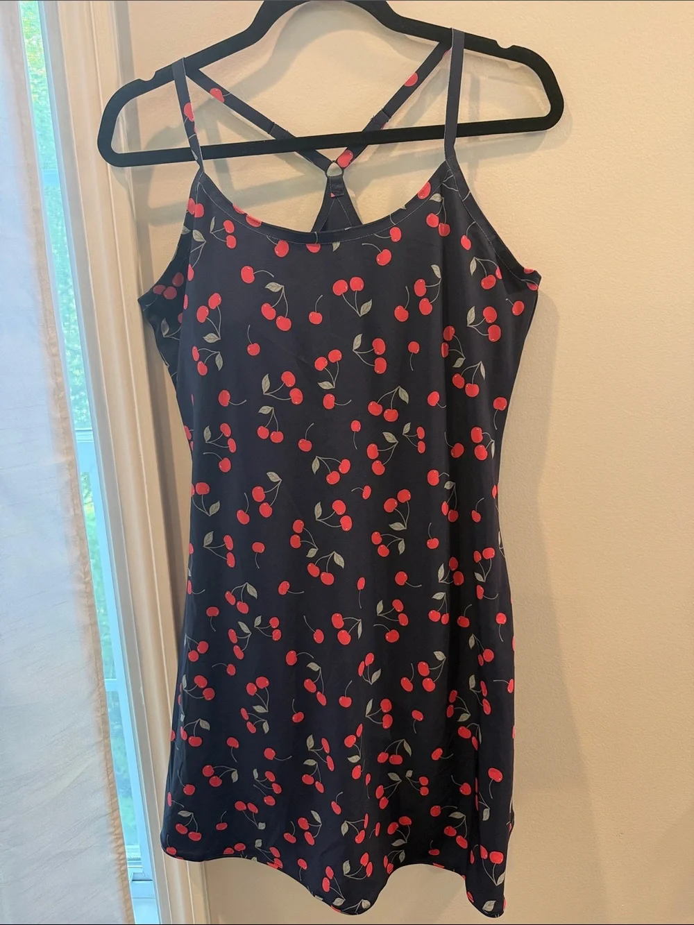 Outdoor voice active dress skort with shorts large Navy Cherry Print Slip Dress